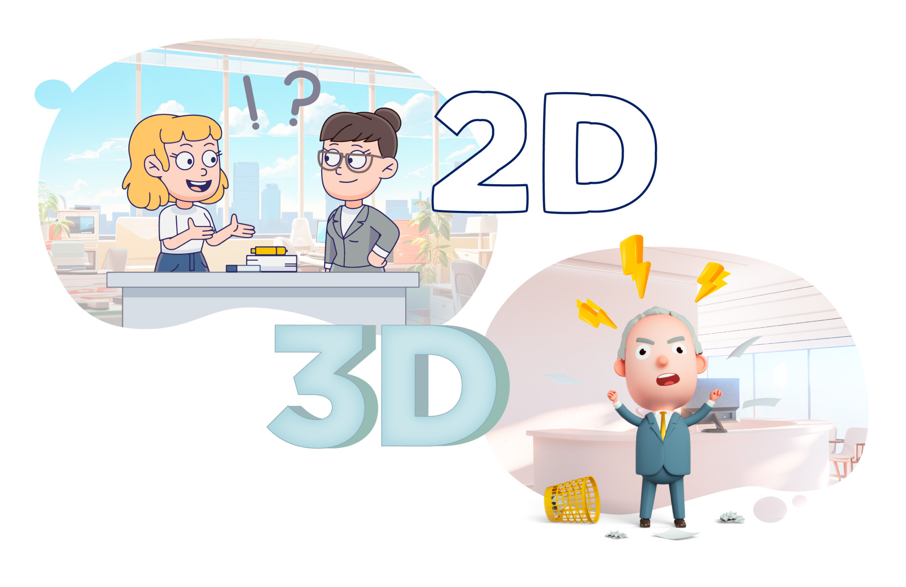 2D и 3D-персонажи на Happy Job 2D и 3D-персонажи на Happy Job